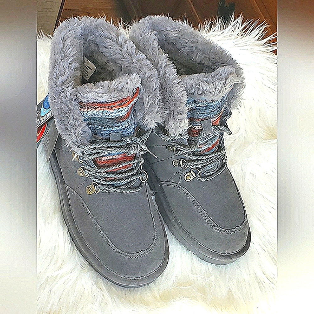 Lamo Winter Suede Boots Gray Splash Proof Size 7 Comfort Foot Faux Fur NIB - Picture 5 of 13